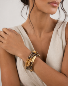 Pack de pulseras elásticas doradas efecto bambú