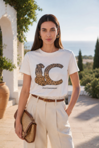 Camiseta blanca con lentejuelas LC para mujer