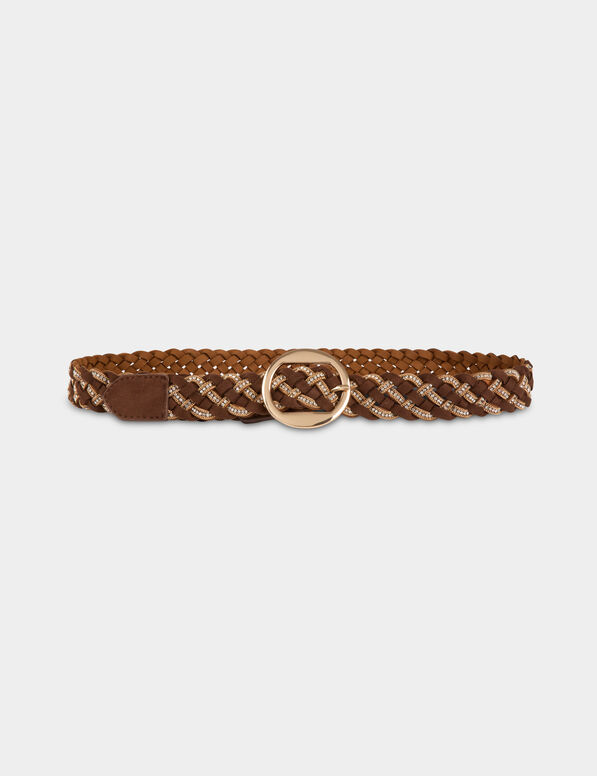 Cinturón Morgan Fonce Glades trenzado marrón con strass para mujer Cinturón Morgan Fonce Glades trenzado marrón con detalles de strass para mujer