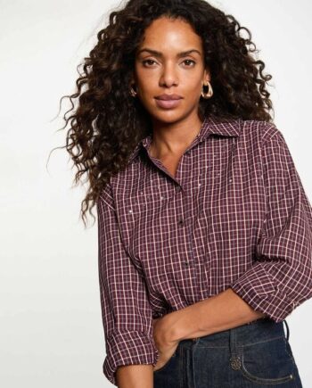 Mujer con Camisa Morgan Bordeaux Cecosa cuadros burdeos con strass para mujer