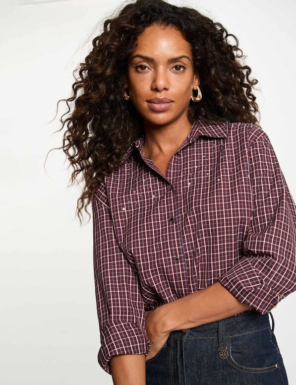 Camisa Morgan Bordeaux Cecosa cuadros burdeos con strass para mujer Mujer con Camisa Morgan Bordeaux Cecosa cuadros burdeos con strass para mujer
