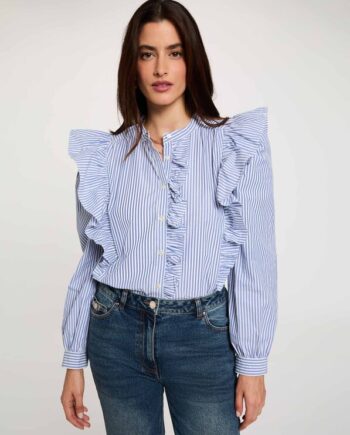 Mujer con Camisa Morgan By de rayas azules con volantes para mujer