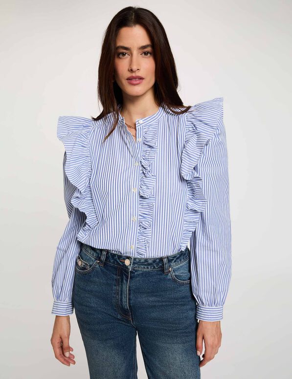 Camisa Morgan By de rayas azules con volantes para mujer Mujer con Camisa Morgan By de rayas azules con volantes para mujer