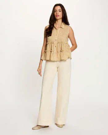 Jean Morgan Chop ancho beige para mujer de cintura alta.