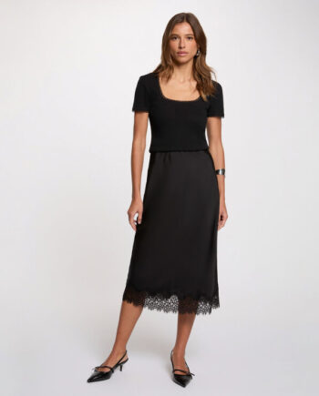 Mujer con Falda Morgan Julie midi negra con encaje para mujer