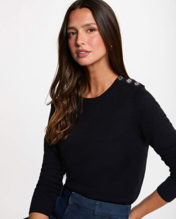 Mujer con Jersey Morgan Kisso azul marino con botones decorativos para mujer