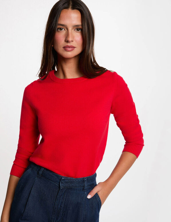 Jersey Morgan Kisso rojo con botones decorativos para mujer Mujer con Jersey Morgan Kisso rojo y botones decorativos en el hombro