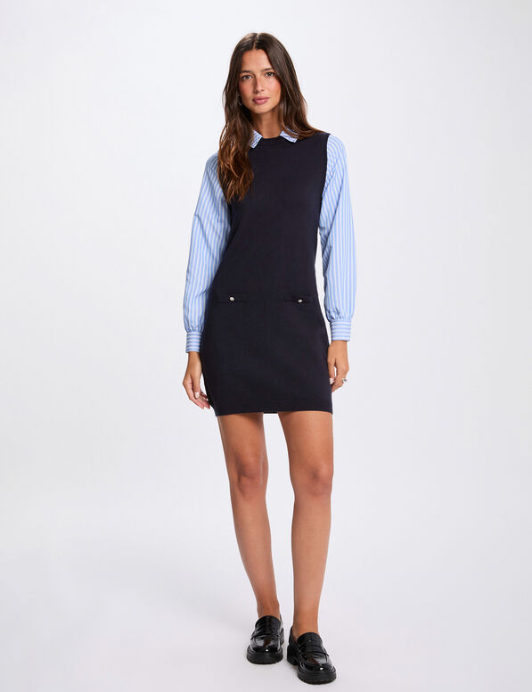 Vestido de punto Morgan Cop azul marino efecto dos piezas para mujer Mujer con Vestido de punto Morgan Cop azul marino efecto dos piezas para mujer