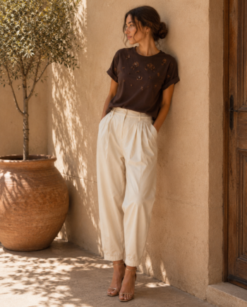 Pantalón bombacho dorado Virginia Cantero para mujer