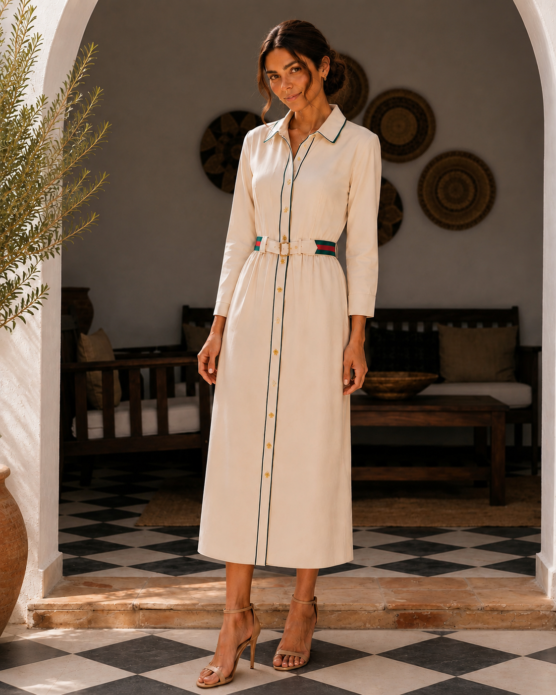 Vestido beige camisero Virginia Cantero para mujer Vestido beige camisero Virginia Cantero para mujer con cinturón