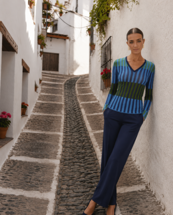 Jersey Lola Casademunt canales bicolor verde azul para mujer