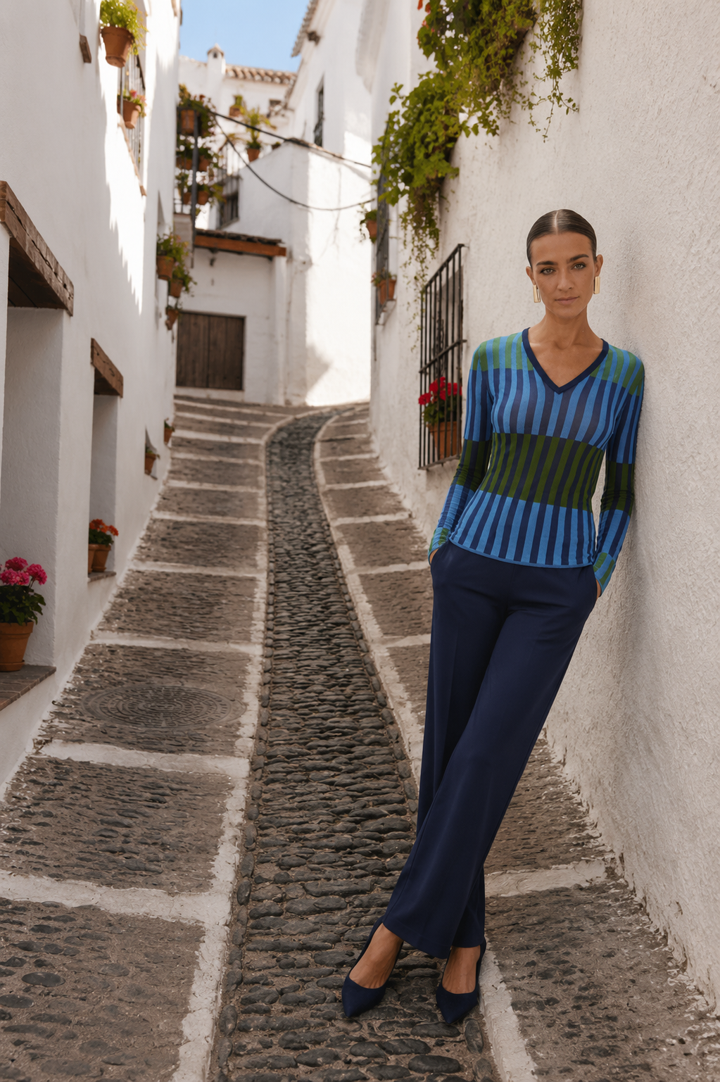 Jersey Lola Casademunt canales bicolor mujer Jersey Lola Casademunt canales bicolor verde azul para mujer