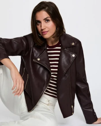 Cazadora Morgan Court burdeos de polipiel estilo biker para mujer