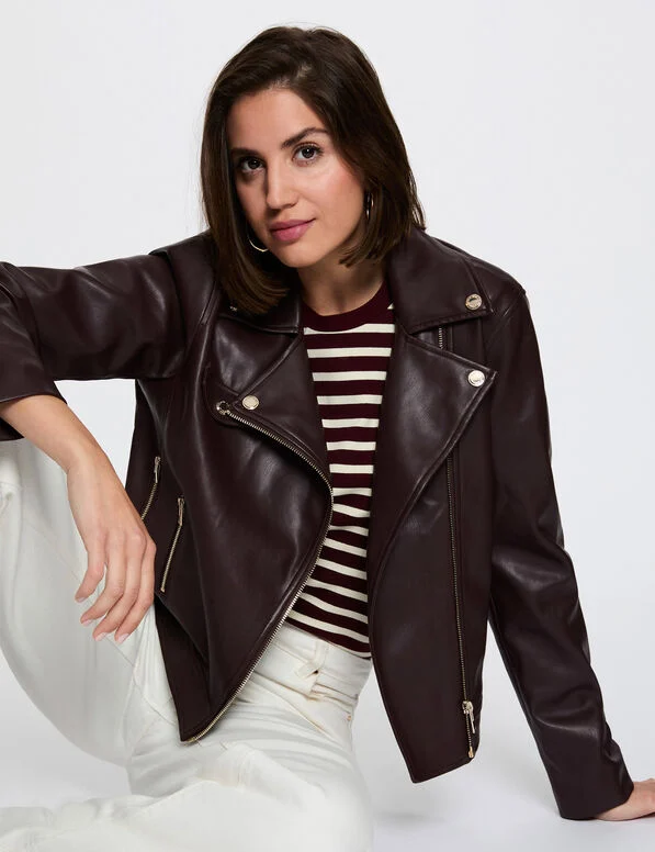Cazadora Morgan Court burdeos polipiel mujer Cazadora Morgan Court burdeos de polipiel estilo biker para mujer