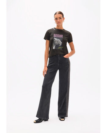 Denim Lola Casademunt largo recto con pieza lateral bicolor y tachas para mujer