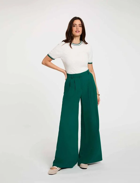 Pantalón Morgan Pomo fluido verde mujer Pantalón Morgan Pomo fluido verde de pernera ancha para mujer