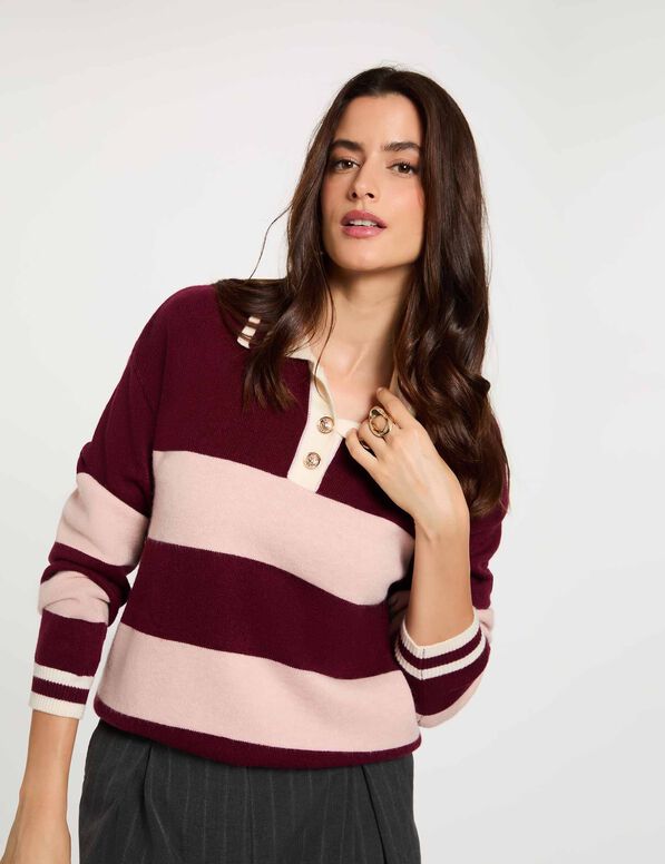 Polo Morgan punto rayas Bordeaux Ruby mujer Polo Morgan de punto a rayas Bordeaux Ruby y rosa para mujer