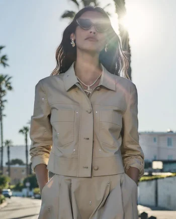 Mujer con Chaqueta cropped Morgan Kali con tachuelas beige para mujer