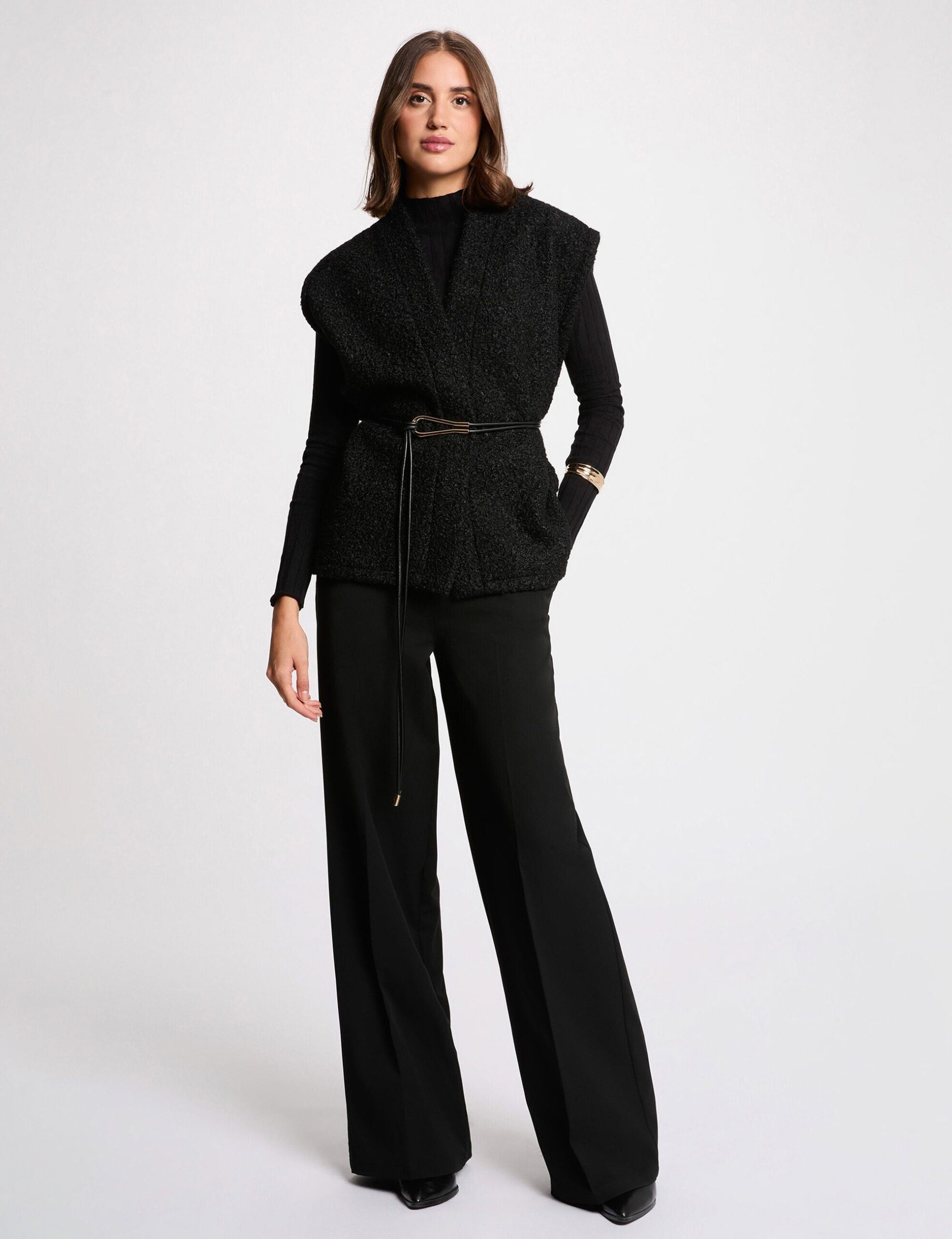 Chaleco Morgan Veloise negro largo para mujer Chaleco Morgan Veloise negro largo para mujer con cinturón