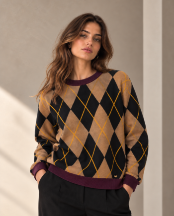 Jersey Artigli de cuello redondo con rombos jacquard para mujer, vista frontal