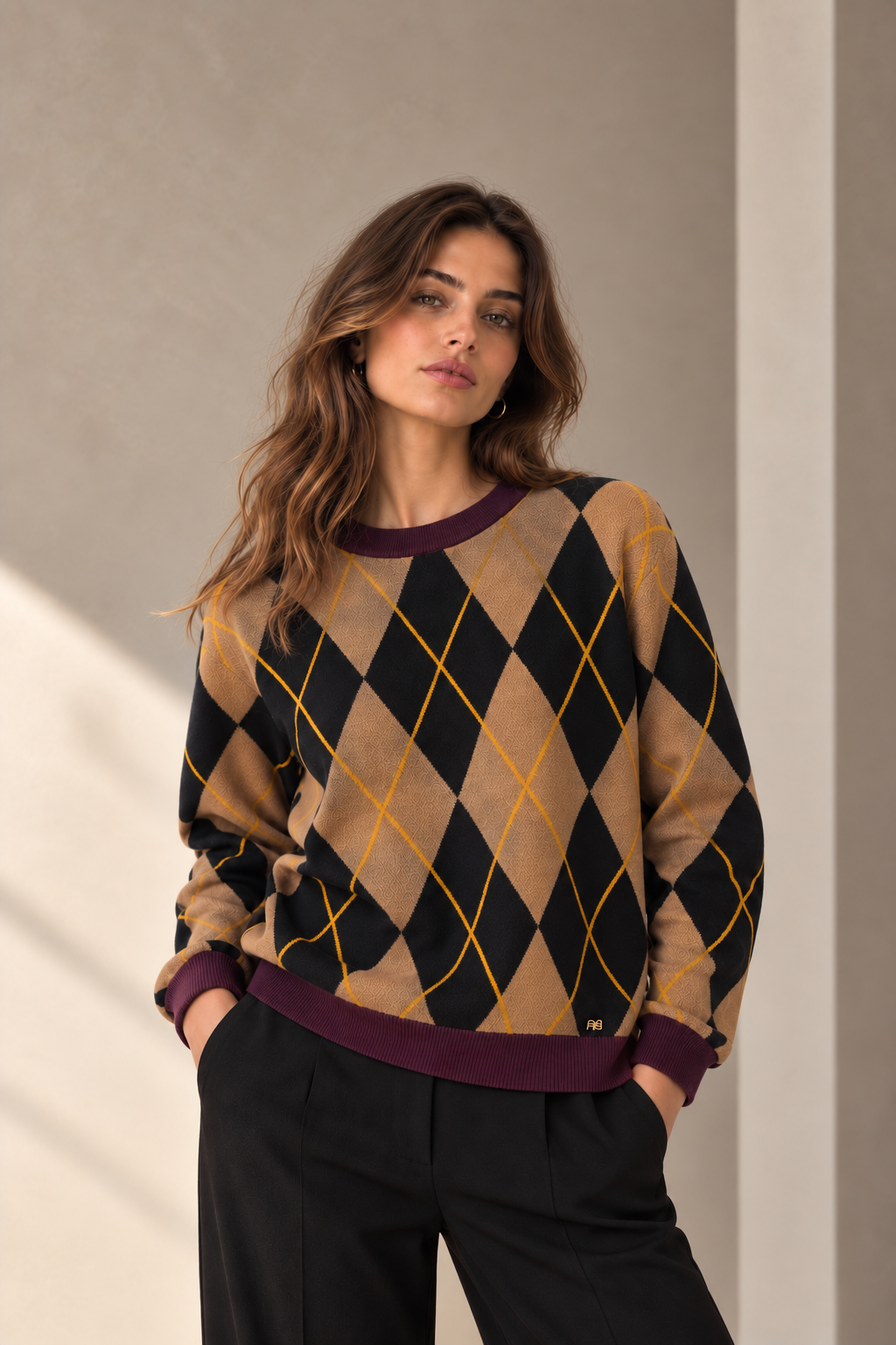Jersey Artigli de cuello redondo con rombos jacquard para mujer Jersey Artigli de cuello redondo con rombos jacquard para mujer, vista frontal