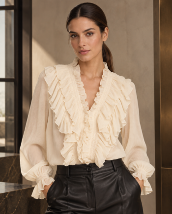 Blusa Morgan Cathy crema con volantes y puños elásticos con volante para mujer