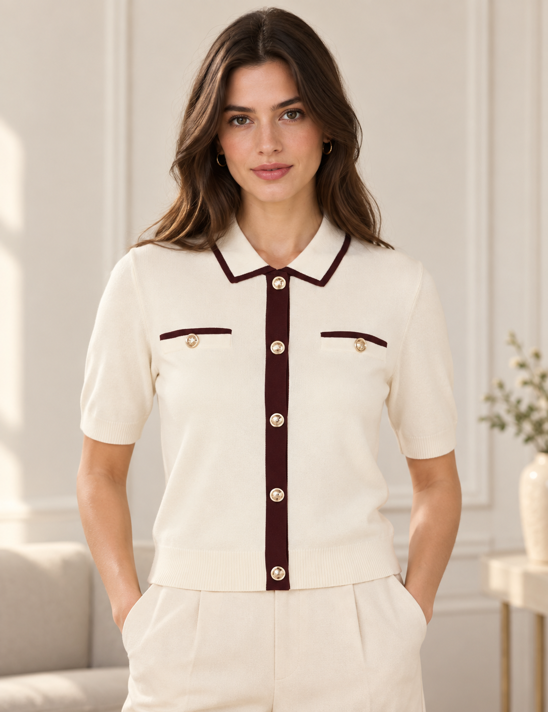Suéter de punto Morgan Mónica beige y marrón para mujer Mujer con suéter de punto Morgan Mónica beige y marrón