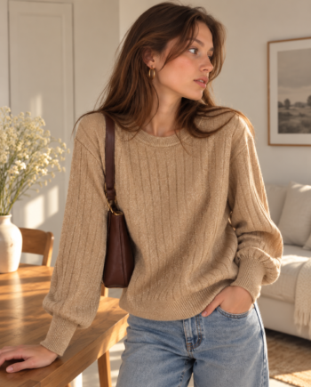 Suéter Artigli dorado lurex con manga tableada para mujer