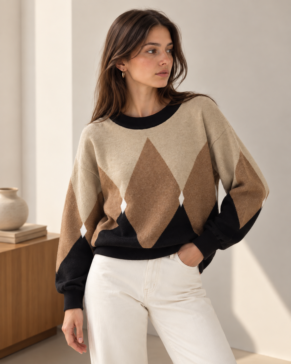 Suéter Artigli lurex con rombos marrones Suéter Artigli lurex con rombos marrones para mujer