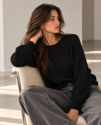 Suéter Artigli negro lurex con manga tableada para mujer