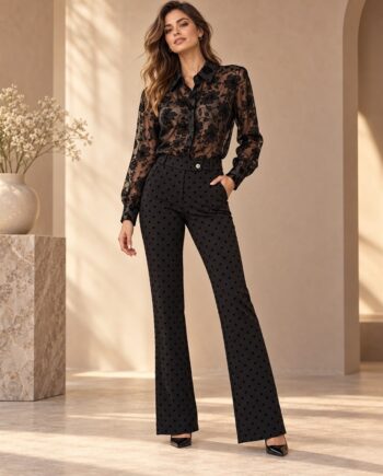Pantalón Virginia Cantero Marcella negro con lunares para mujer
