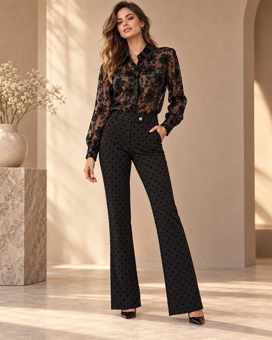 Pantalón Virginia Cantero Marcella negro con lunares Pantalón Virginia Cantero Marcella negro con lunares para mujer