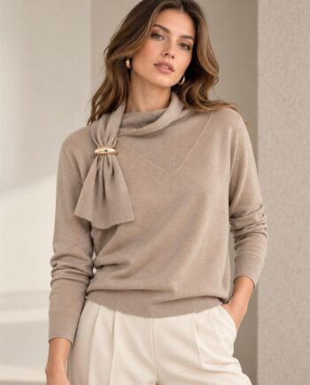 Jersey Morgan Folk con lazo beige para mujer