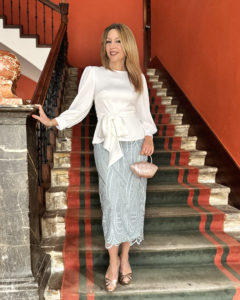 Conjunto falda guipour azul agua