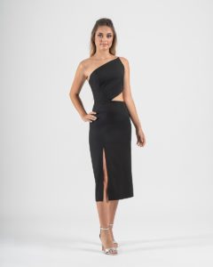 Vestido asimetrico pantorrilla negro
