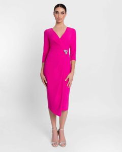 Vestido midi escote cruzado fucsia