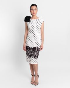 Vestido lunares midi cenefa marfil