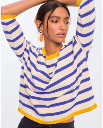 Jersey de rayas crudo y azul con rib a contraste