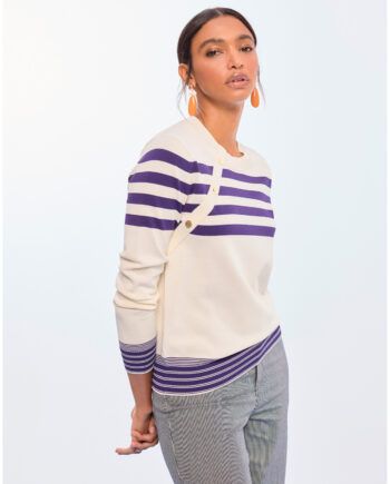 Jersey marinero crudo y azul con botones laterales para mujer
