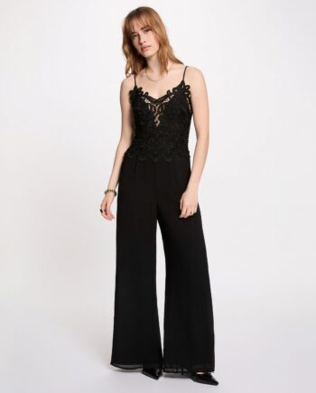 Mono negro con cuerpo de encaje para mujer