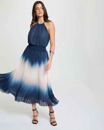 Vestido plisado azul y rosa Soan para invitada