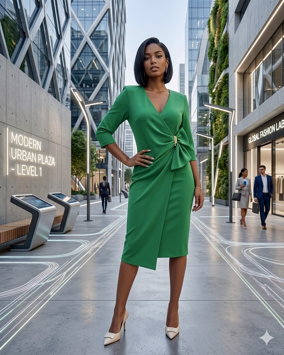 Vestido midi crepe lazada verde