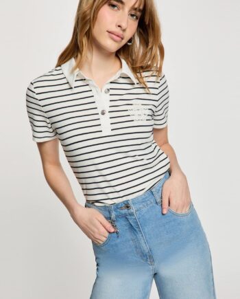 Polo Morgan blanco de rayas marineras para mujer