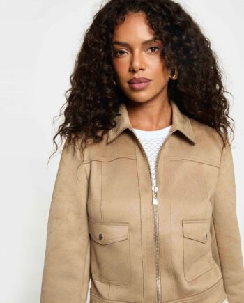 Chaqueta Morgan Gliva beige efecto ante para mujer
