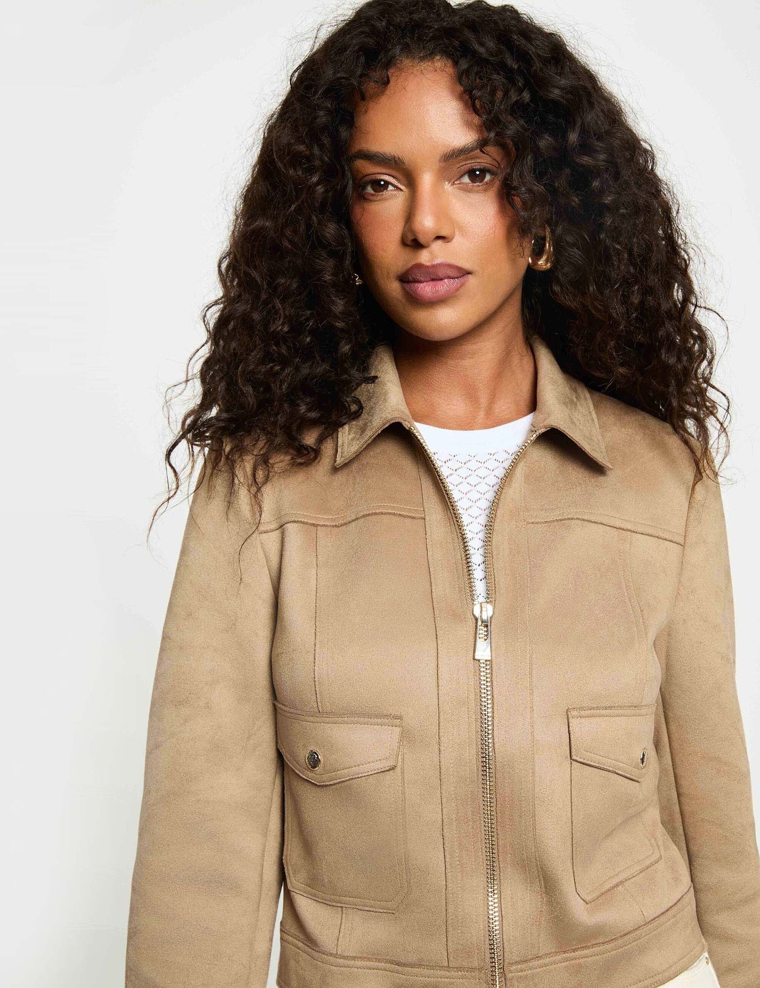 Chaqueta Morgan Gliva beige efecto ante para mujer