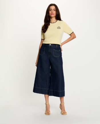 Jersey Morgan amarillo de punto con escudo para mujer