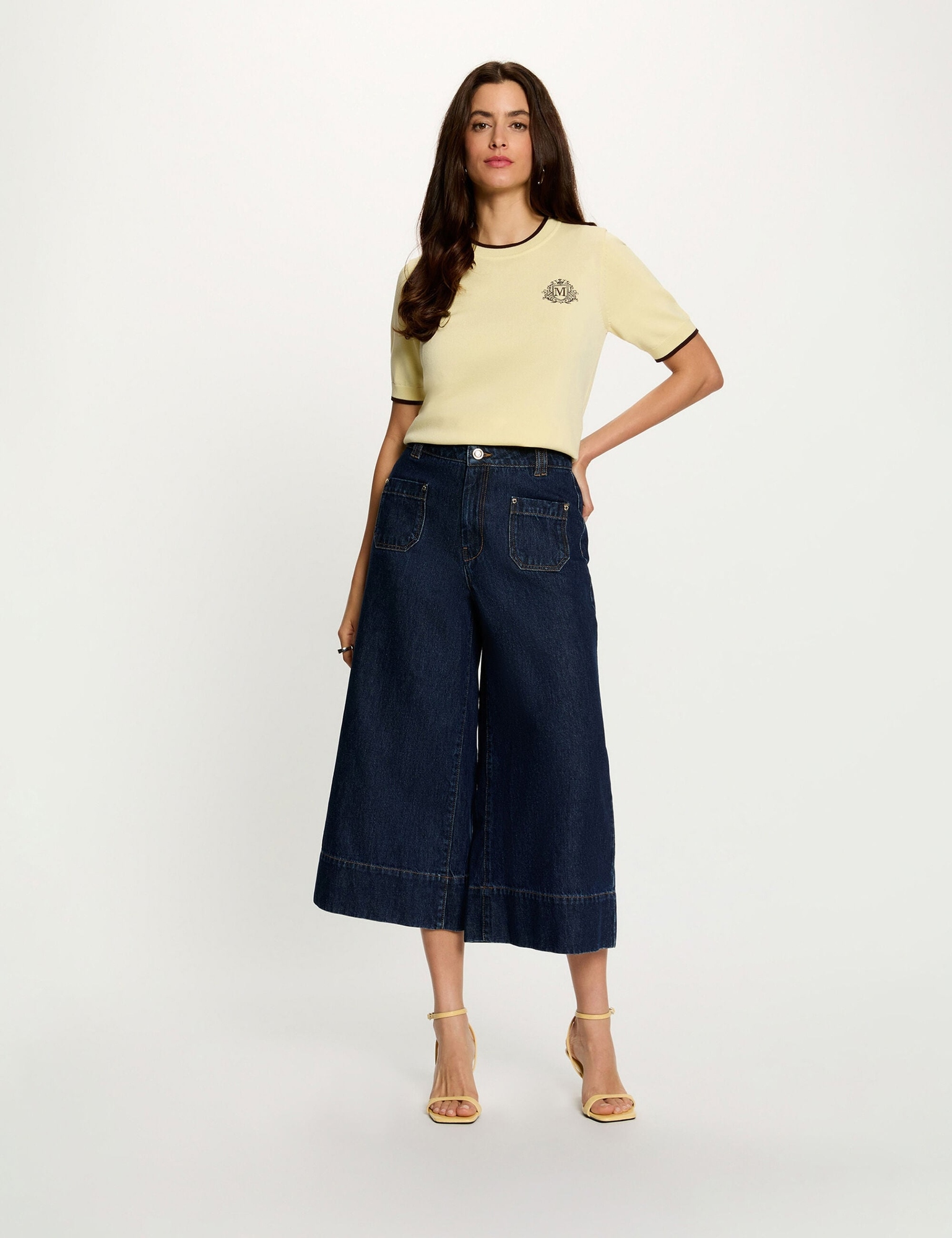 Jersey Morgan amarillo de punto con escudo para mujer