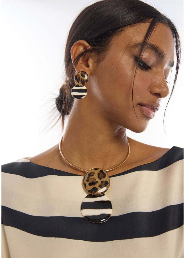 Pendientes Lola Casademunt animal print con rayas para mujer