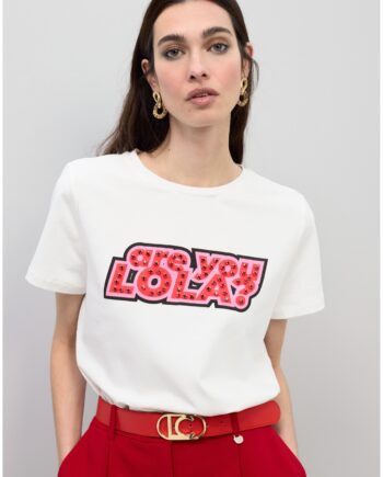 Camiseta Lola Casademunt Are You Lola blanca para mujer con piedras