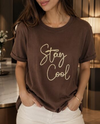 Camiseta Morgan Stay Cool marrón mujer con mensaje dorado